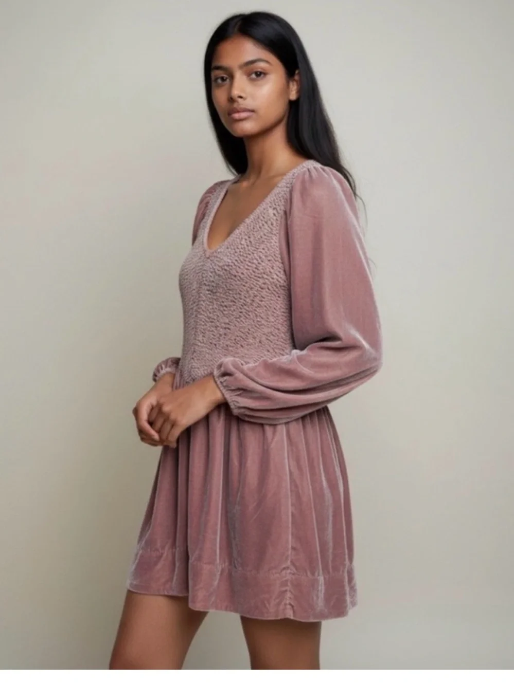 Free People NWOTS Farrier Mauve Smocked Bodice Peasant Mini Dress small